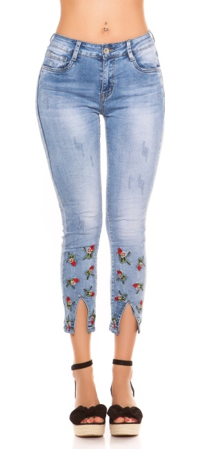 Sexy skinny jeans met borduurwerk en split jeansblauw